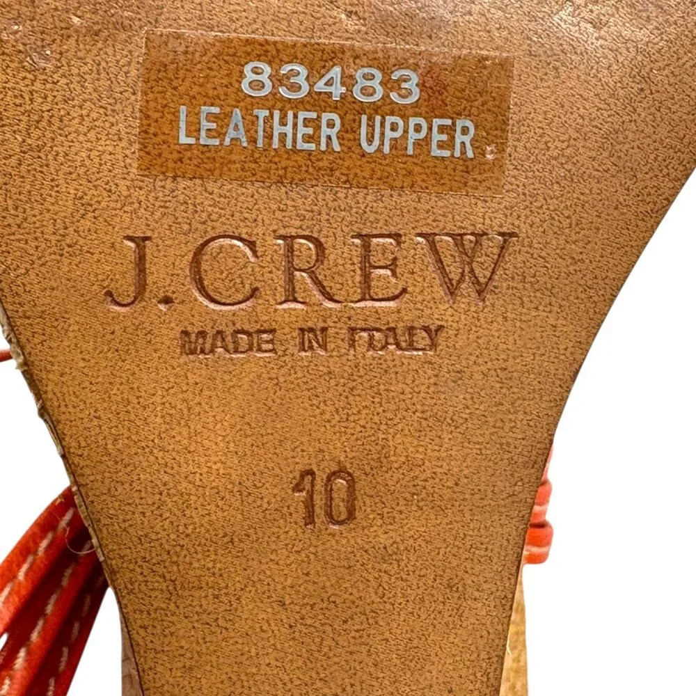 J. Crew Bette Orange Leather‎ Made in Italy Raffia High Wedge Sandals